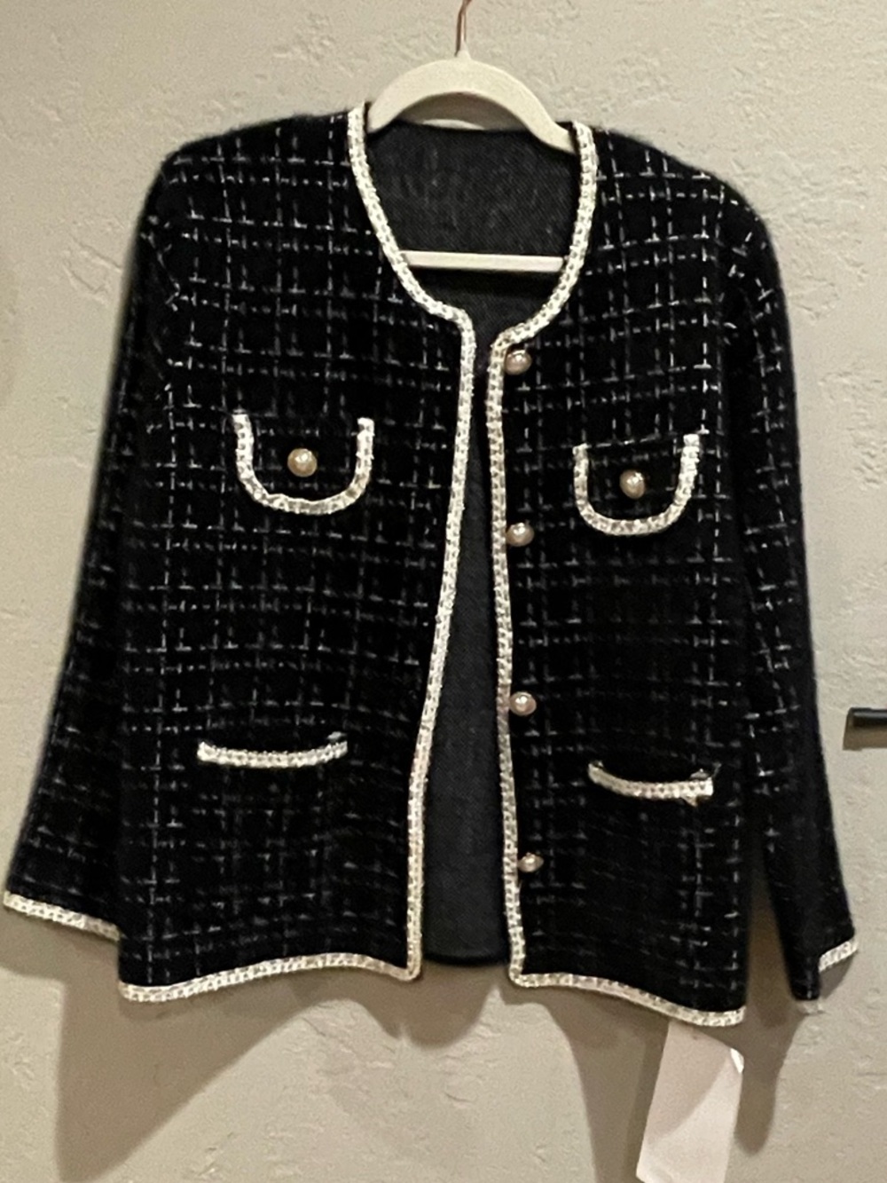Classic Black Sweater Jacket with Pearl Buttons- NWOT..